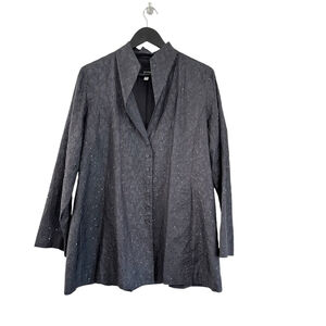EILEEN FISHER BLACK 100% SILK EMBROIDERED
SEQUINS STAND COLLAR JACKET MEDIUM